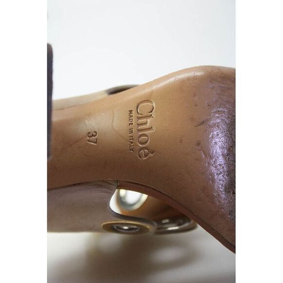 Chloe Womens Block Heel Grommet Scalloped Slide Sandals Brown Leather Size 37 - Picture 5 of 6